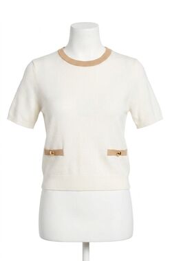NEW FRENCH CONNECTION babysoft short sleeve top in porcelain cream/ camel